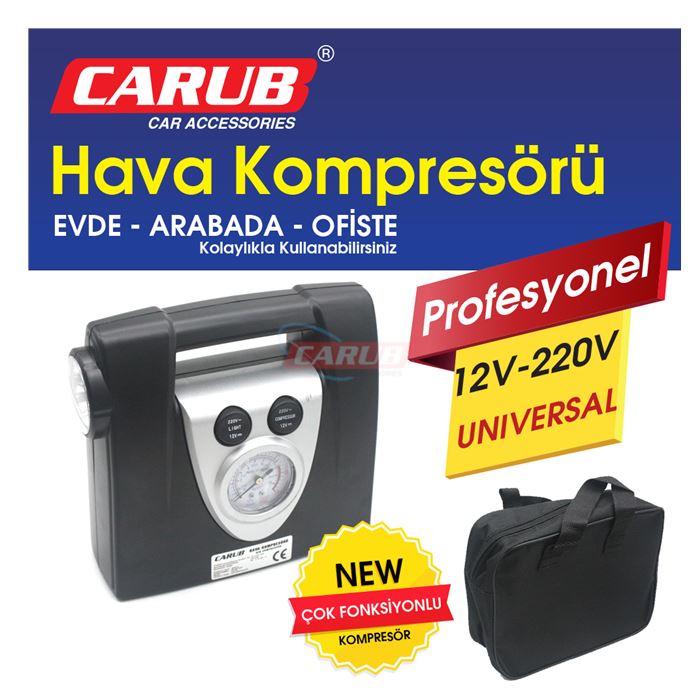 CARUB HAVA KOMPRESÖRÜ PROFESYONEL 12-220V ÇANTALI-BR2491320