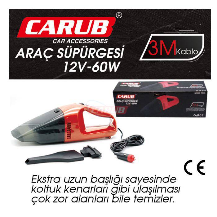 CARUB OTO SÜPÜRGESİ 12V ÇAMAKTAN KIRMIZI CE BELGE-0909005