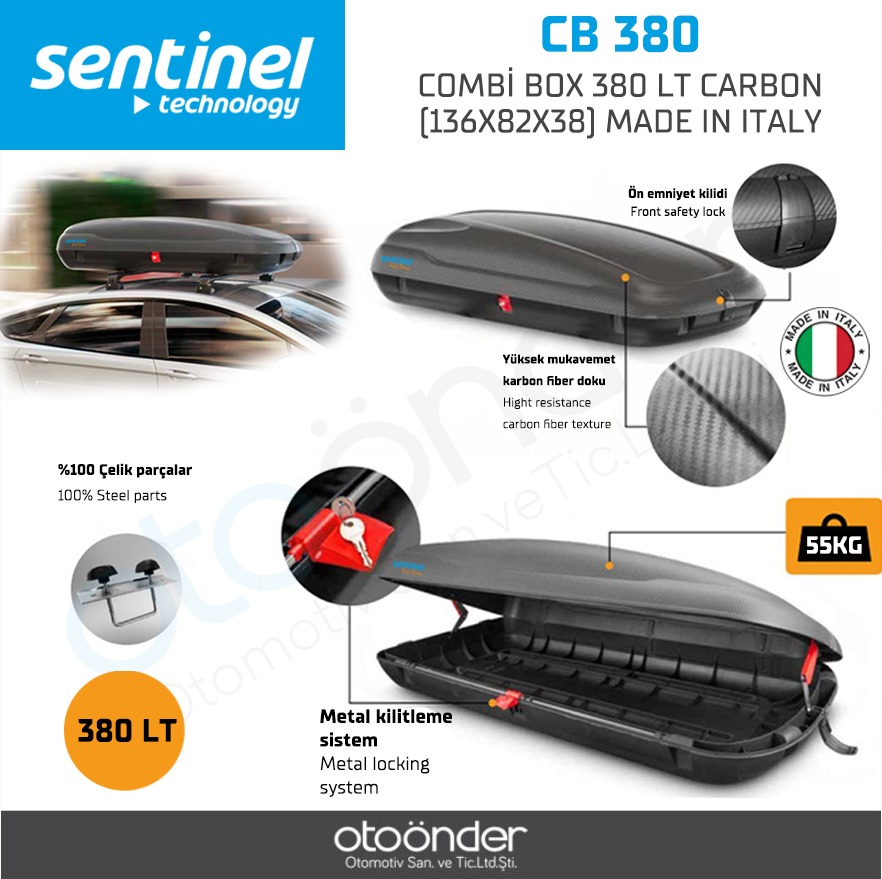 SENTİNEL COMBİ BOX 380 LT CARBON (136X82X38) MADE IN ITALY - CB 380