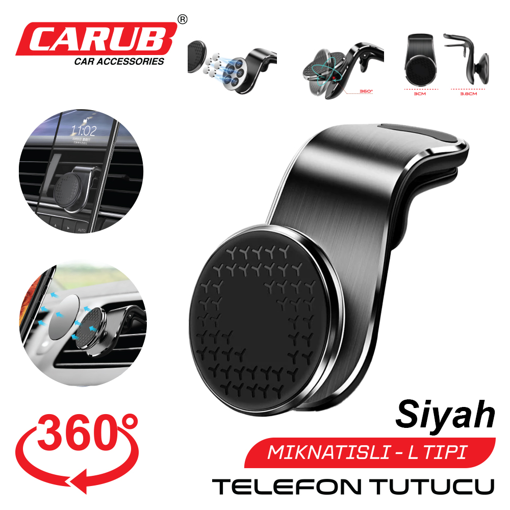 CARUB TELEFON TUTUCU L TİPİ HAVALANDIRMA 360° SİYAH-5901084