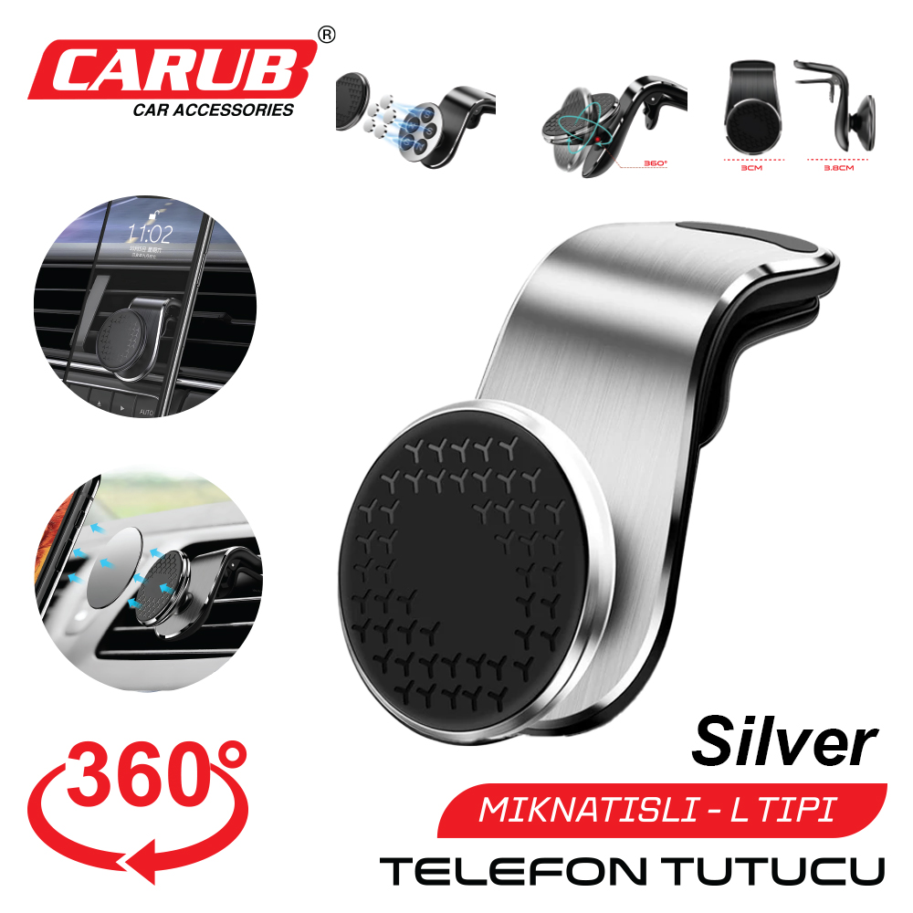 CARUB TELEFON TUTUCU L TİPİ HAVALANDIRMA 360° SİLVER-5901085