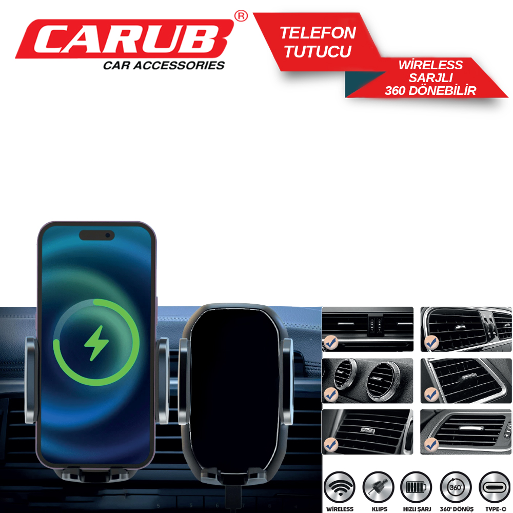 CARUB TELEFON TUTUCU ARAÇ İÇİ WİRELESS ŞARJLI-BR5901834
