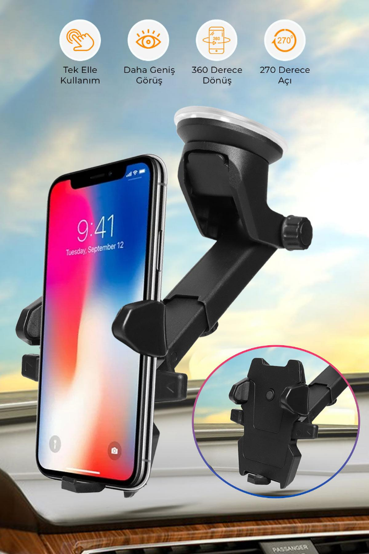 TEAMCAR TELEFON TUTUCU VANTUZLU UZAYAN KOLLU BAS BIRAK SİYAH TEK AYAK-TC30-401002